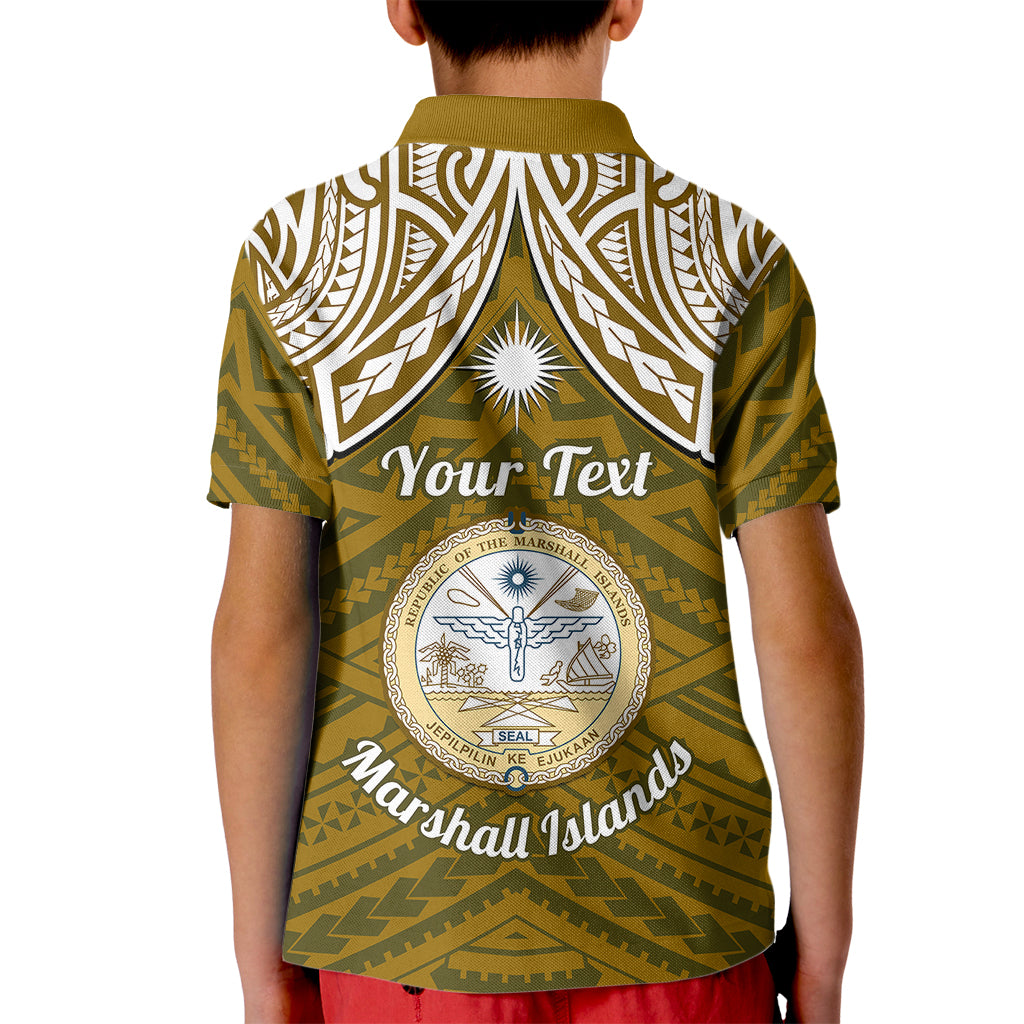 Personalised Marshall Islands Kid Polo Shirt Gold Polynesian Tribal Mix Coat Of Arms - Wonder Print Shop