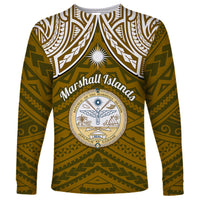 Personalised Marshall Islands Long Sleeve Shirt Gold Polynesian Tribal Mix Coat Of Arms - Wonder Print Shop