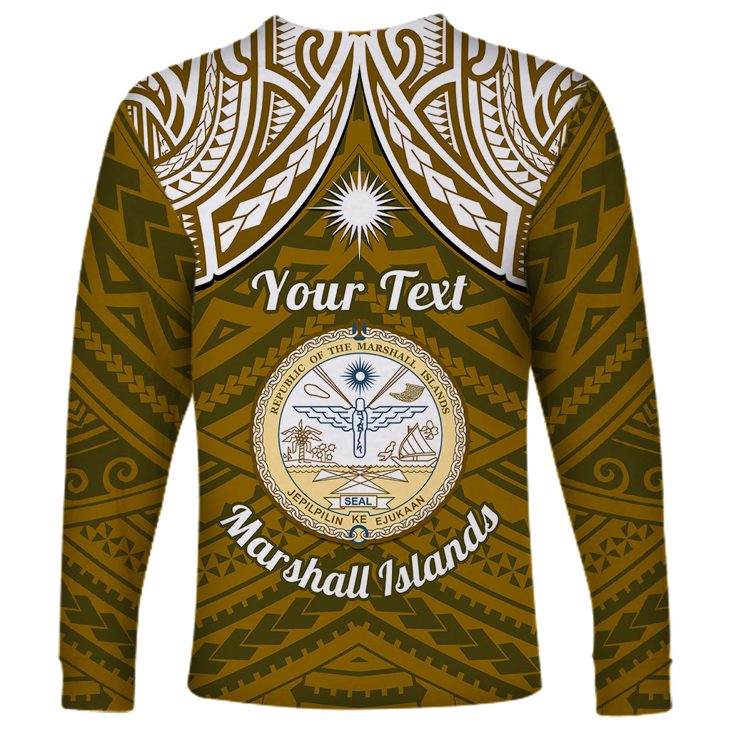 Personalised Marshall Islands Long Sleeve Shirt Gold Polynesian Tribal Mix Coat Of Arms - Wonder Print Shop