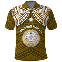 Personalised Marshall Islands Polo Shirt Gold Polynesian Tribal Mix Coat Of Arms - Wonder Print Shop
