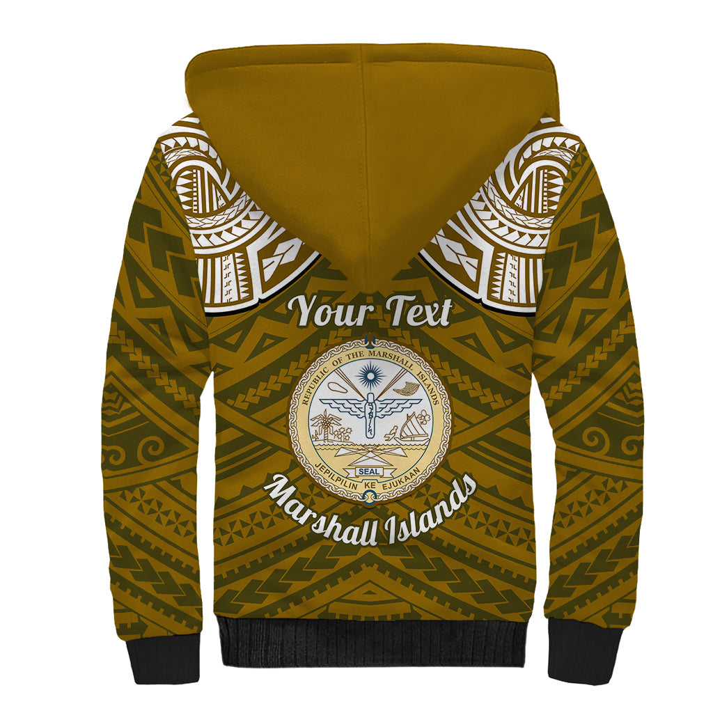 Personalised Marshall Islands Sherpa Hoodie Gold Polynesian Tribal Mix Coat Of Arms - Wonder Print Shop