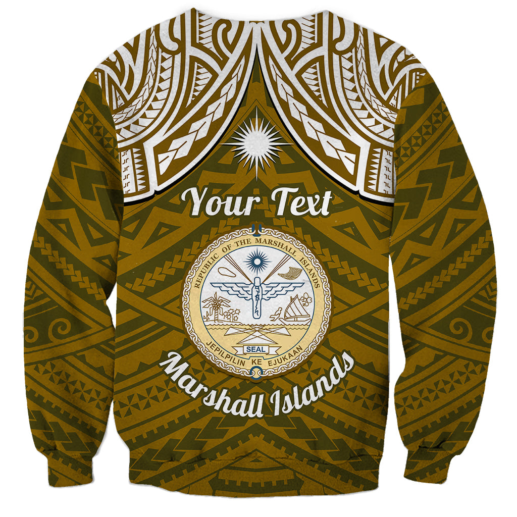 Personalised Marshall Islands Sweatshirt Gold Polynesian Tribal Mix Coat Of Arms - Wonder Print Shop