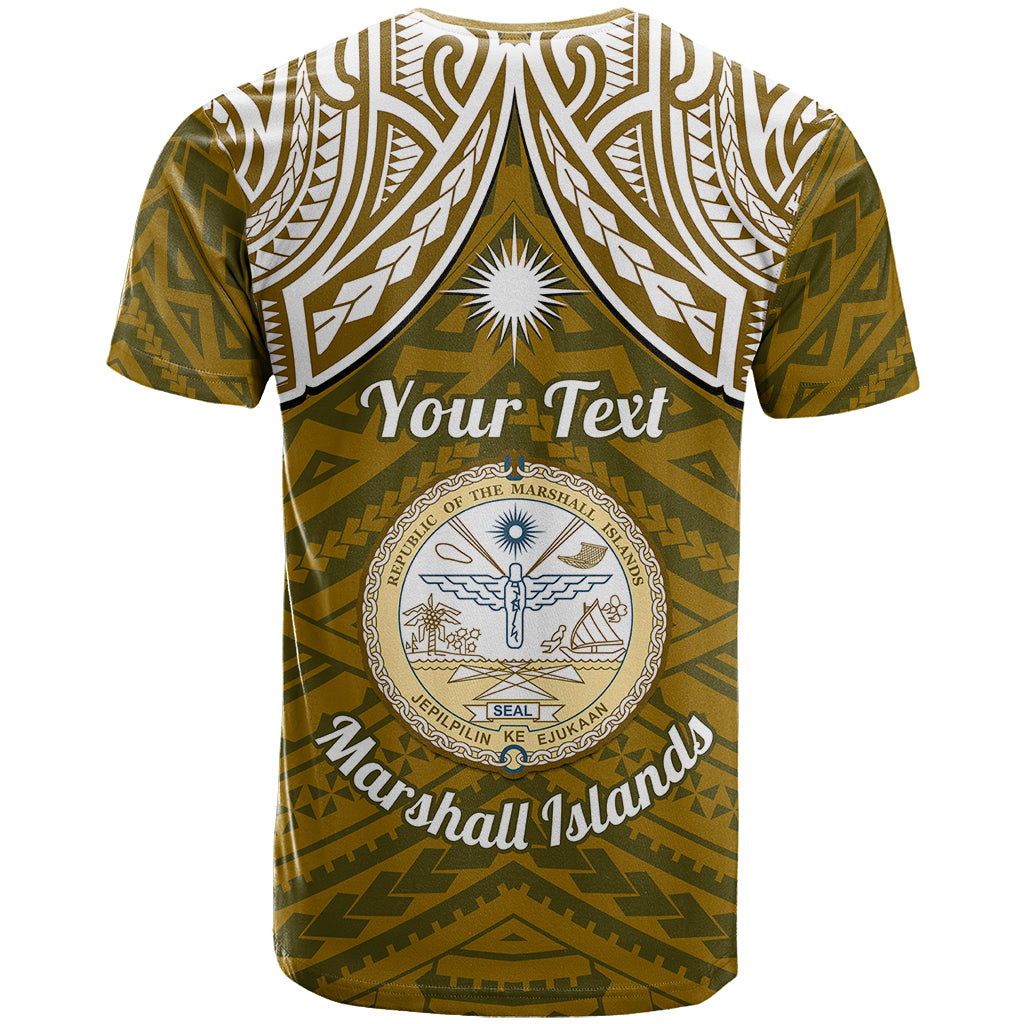 Personalised Marshall Islands T Shirt Gold Polynesian Tribal Mix Coat Of Arms - Wonder Print Shop