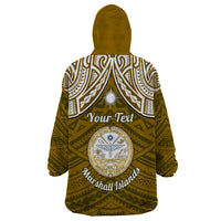 Personalised Marshall Islands Wearable Blanket Hoodie Gold Polynesian Tribal Mix Coat Of Arms - Wonder Print Shop