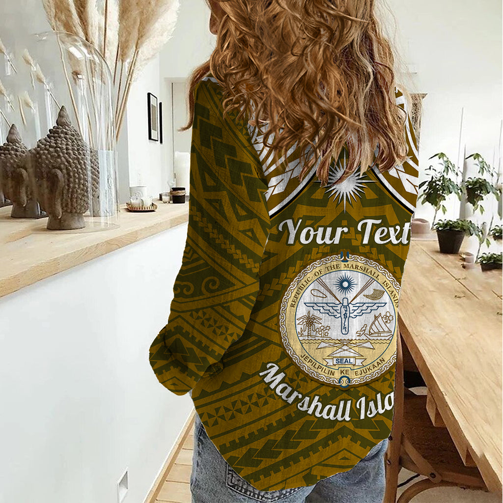 Personalised Marshall Islands Women Casual Shirt Gold Polynesian Tribal Mix Coat Of Arms - Wonder Print Shop