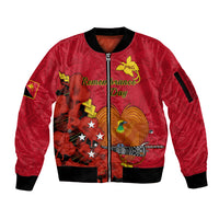 Polynesian Pride Remembrance Day PNG Sleeve Zip Bomber Jacket Papua New Guinea We Will Remember Them - Wonder Print Shop