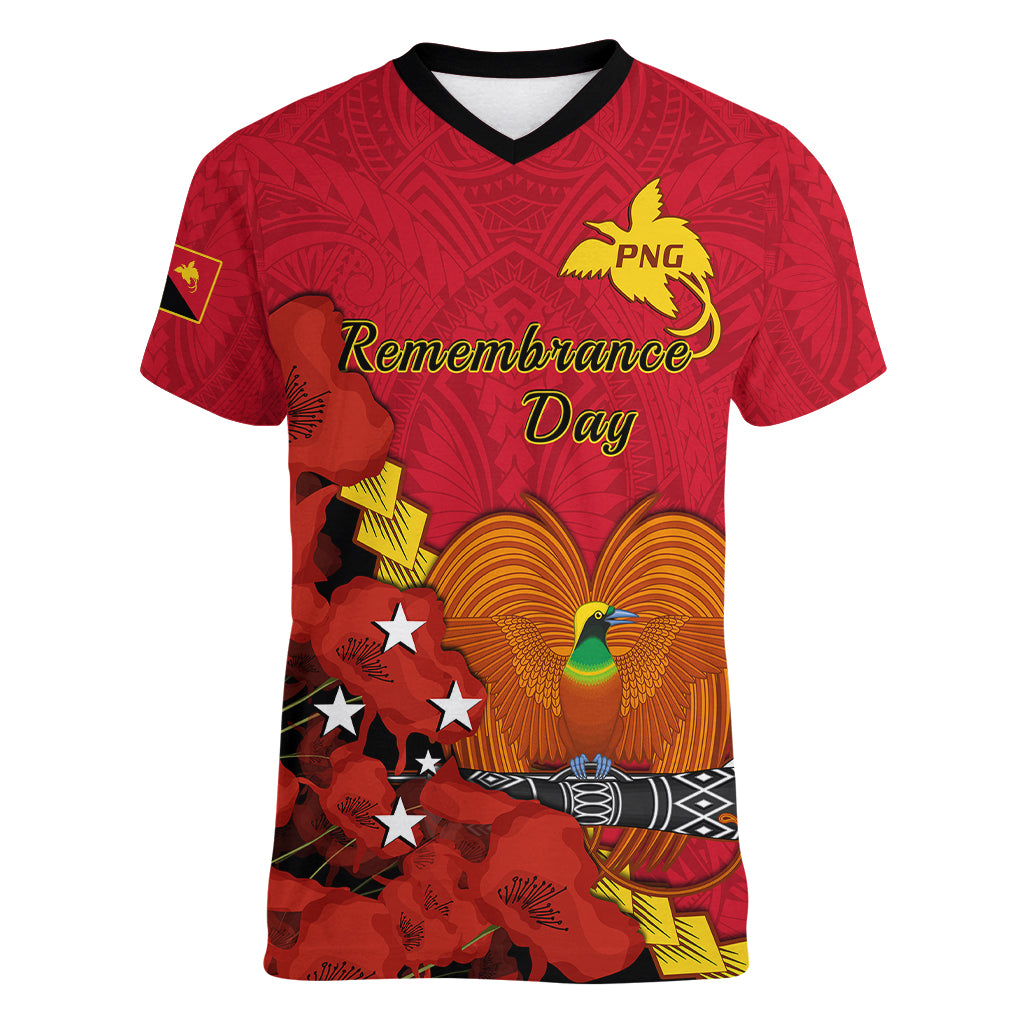 Polynesian Pride Remembrance Day PNG Women V Neck T Shirt Papua New Guinea We Will Remember Them - Wonder Print Shop