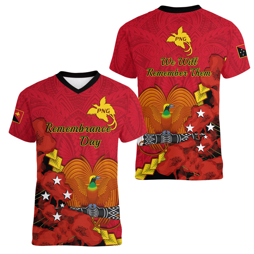 Polynesian Pride Remembrance Day PNG Women V Neck T Shirt Papua New Guinea We Will Remember Them - Wonder Print Shop