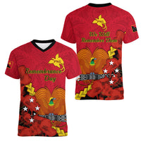 Polynesian Pride Remembrance Day PNG Women V Neck T Shirt Papua New Guinea We Will Remember Them - Wonder Print Shop