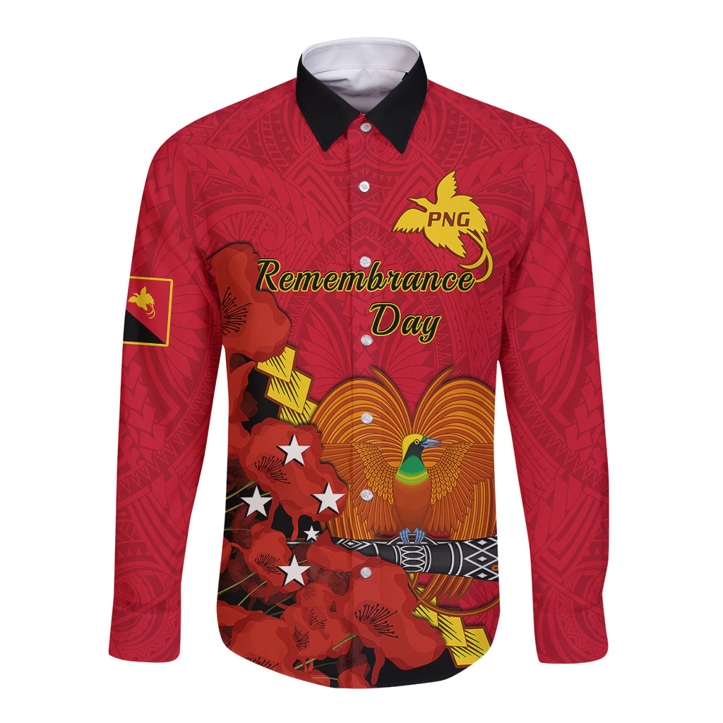 Personalised Remembrance Day PNG Long Sleeve Button Shirt Papua New Guinea We Will Remember Them - Wonder Print Shop