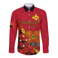 Personalised Remembrance Day PNG Long Sleeve Button Shirt Papua New Guinea We Will Remember Them - Wonder Print Shop