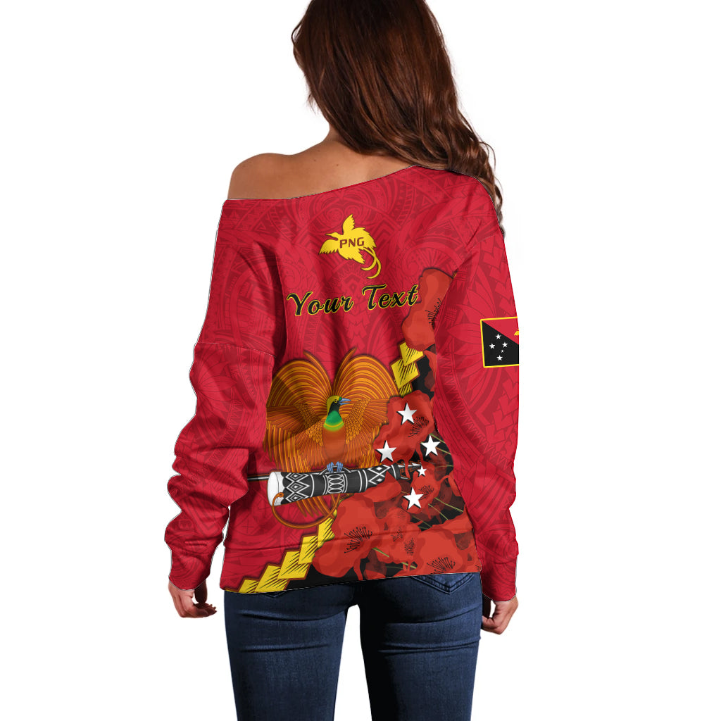 Personalised Remembrance Day PNG Off Shoulder Sweater Papua New Guinea We Will Remember Them - Wonder Print Shop
