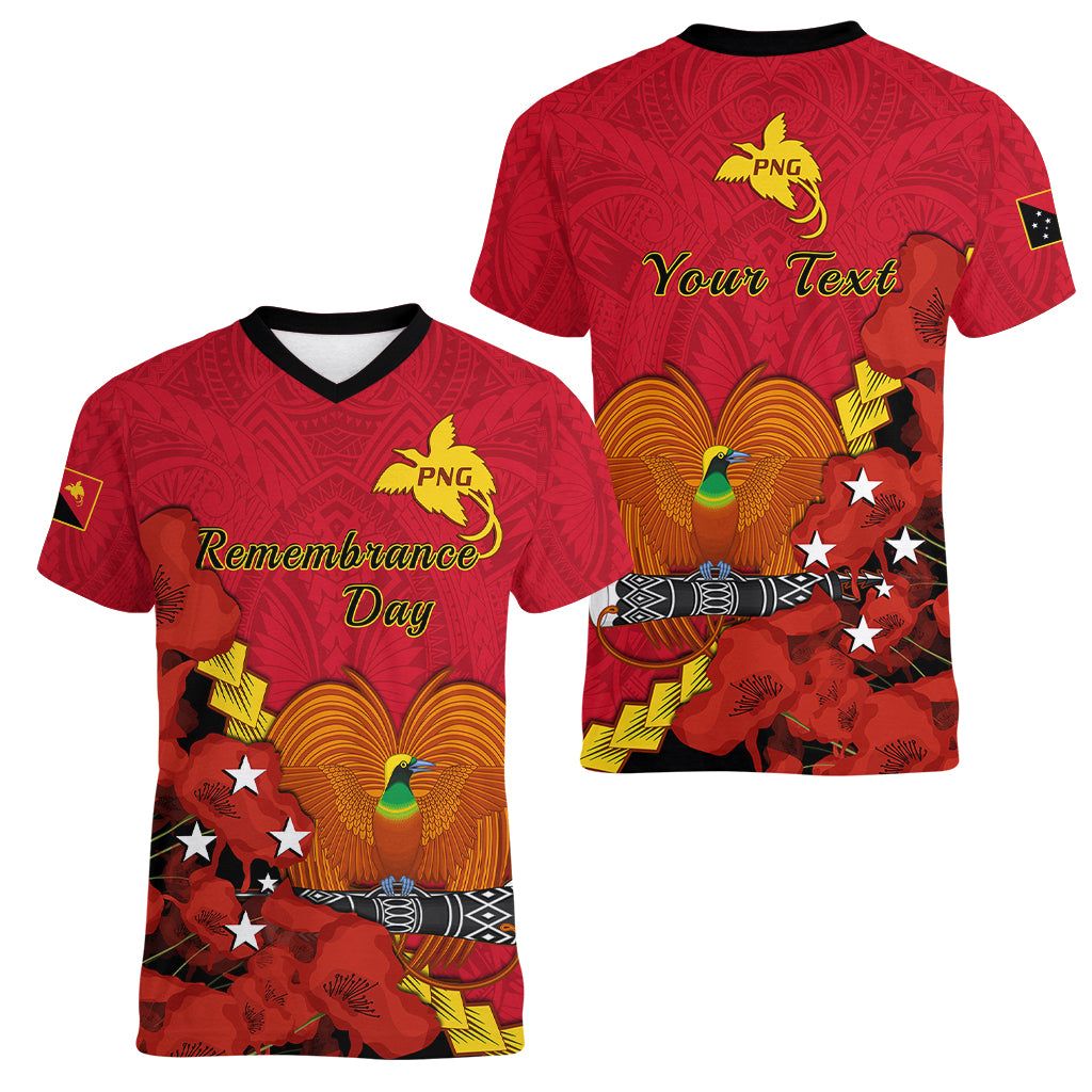 Personalised Remembrance Day PNG Women V Neck T Shirt Papua New Guinea We Will Remember Them - Wonder Print Shop