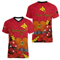 Personalised Remembrance Day PNG Women V Neck T Shirt Papua New Guinea We Will Remember Them - Wonder Print Shop