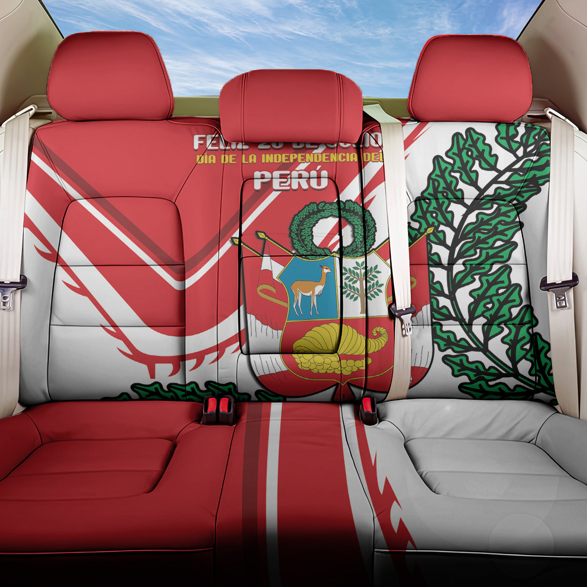 Peru Independence Day Back Car Seat Cover Peruvian Coat Of Arms Feliz 28 de Julio