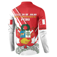 Peru Independence Day Button Sweatshirt Peruvian Coat Of Arms Feliz 28 de Julio - Wonder Print Shop
