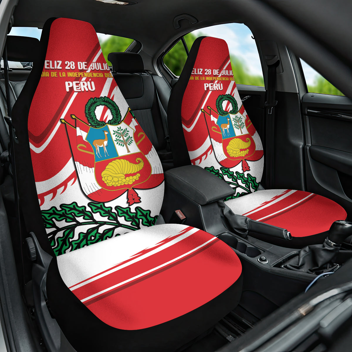 Peru Independence Day Car Seat Cover Peruvian Coat Of Arms Feliz 28 de Julio