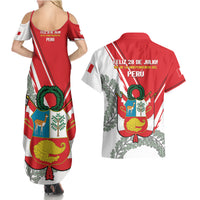 Peru Independence Day Couples Matching Summer Maxi Dress and Hawaiian Shirt Peruvian Coat Of Arms Feliz 28 de Julio - Wonder Print Shop