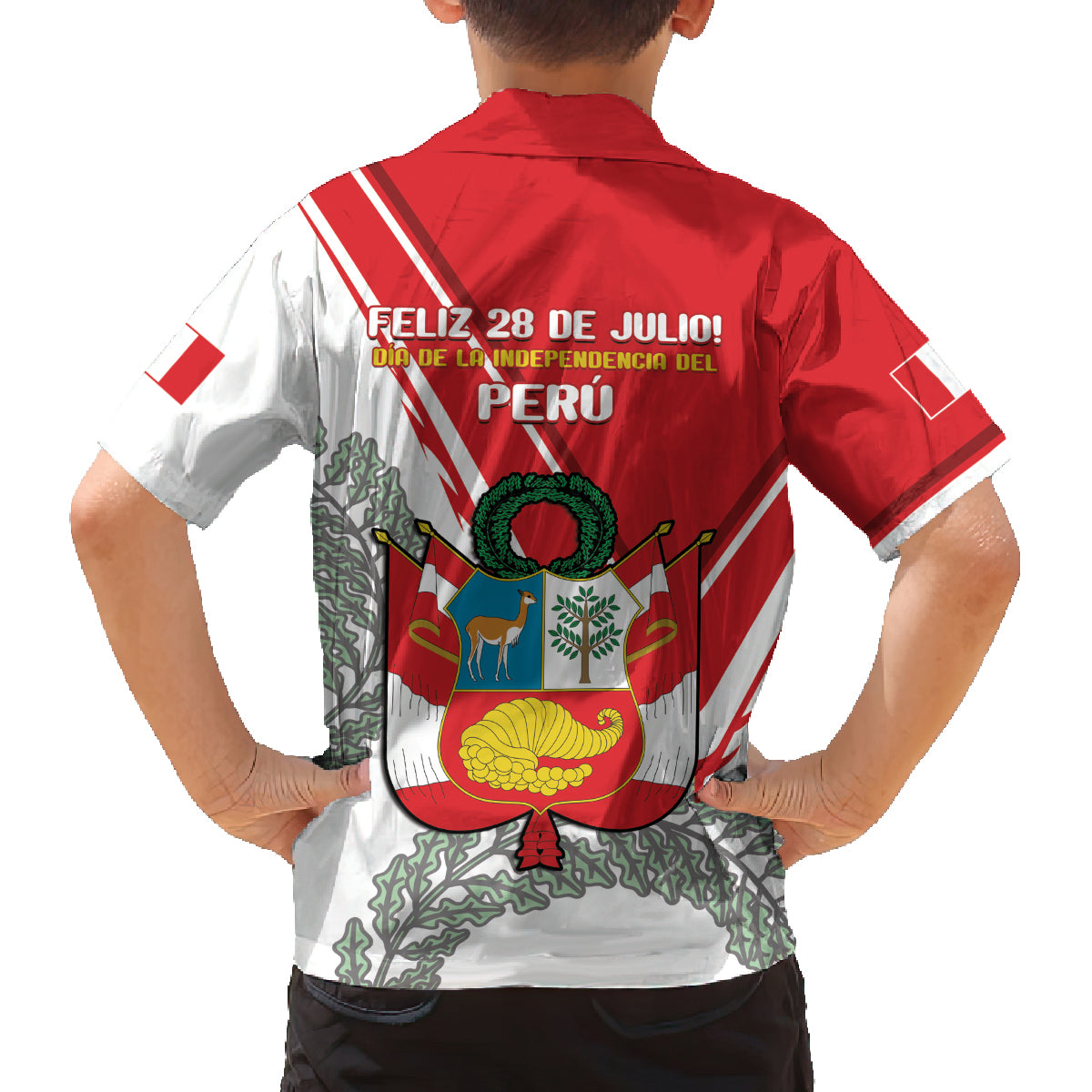 Peru Independence Day Family Matching Off The Shoulder Long Sleeve Dress and Hawaiian Shirt Peruvian Coat Of Arms Feliz 28 de Julio - Wonder Print Shop