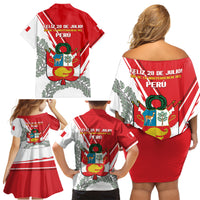Peru Independence Day Family Matching Off Shoulder Short Dress and Hawaiian Shirt Peruvian Coat Of Arms Feliz 28 de Julio - Wonder Print Shop