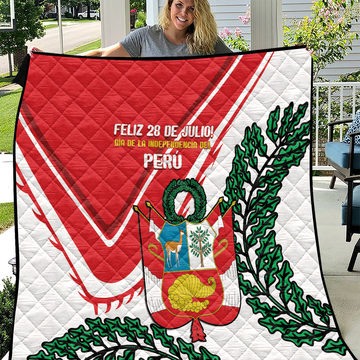 Peru Independence Day Quilt Peruvian Coat Of Arms Feliz 28 de Julio - Wonder Print Shop