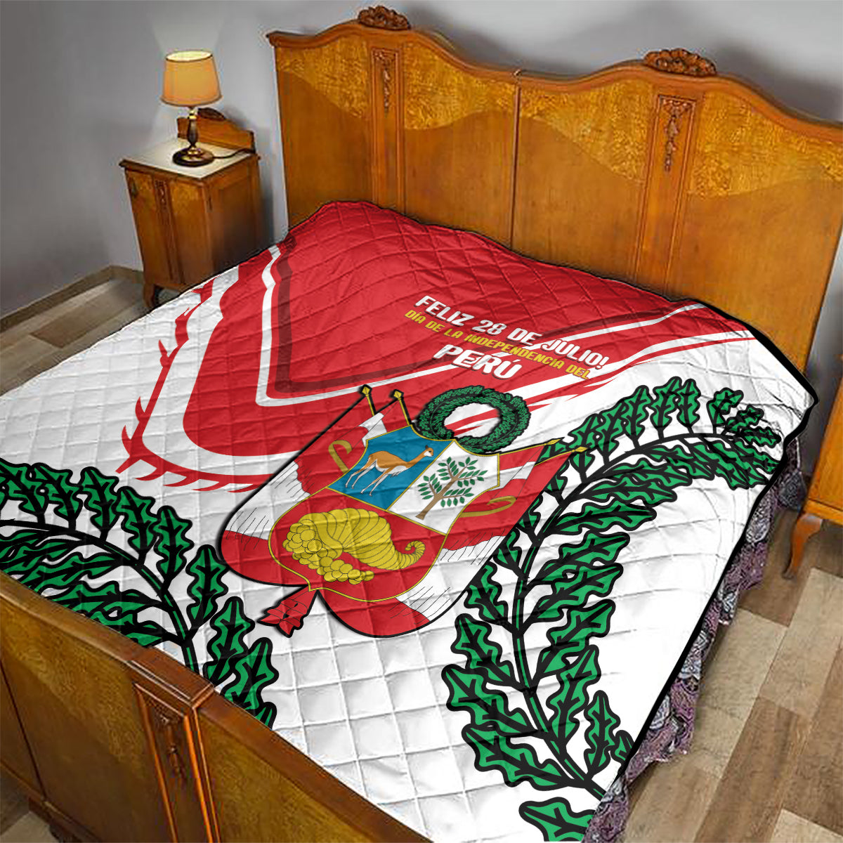 Peru Independence Day Quilt Peruvian Coat Of Arms Feliz 28 de Julio - Wonder Print Shop