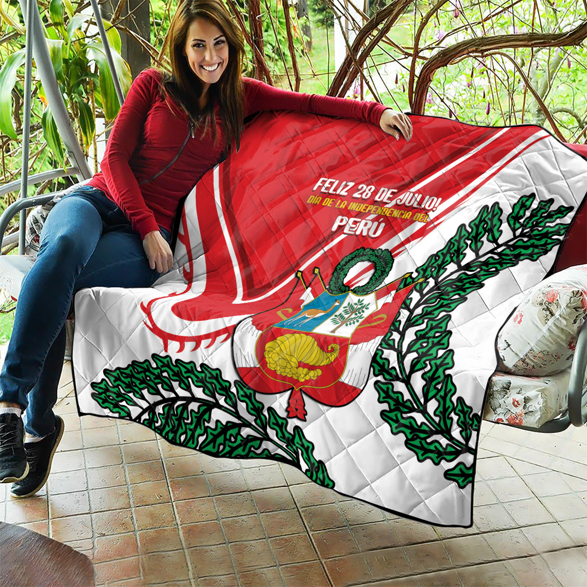Peru Independence Day Quilt Peruvian Coat Of Arms Feliz 28 de Julio - Wonder Print Shop