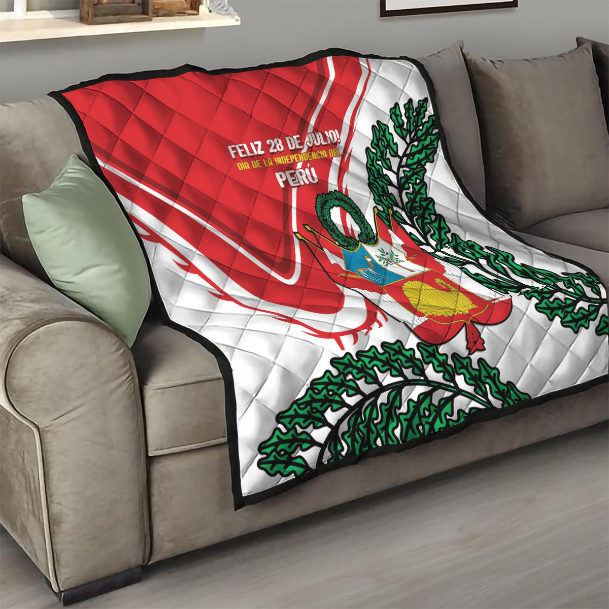 Peru Independence Day Quilt Peruvian Coat Of Arms Feliz 28 de Julio - Wonder Print Shop