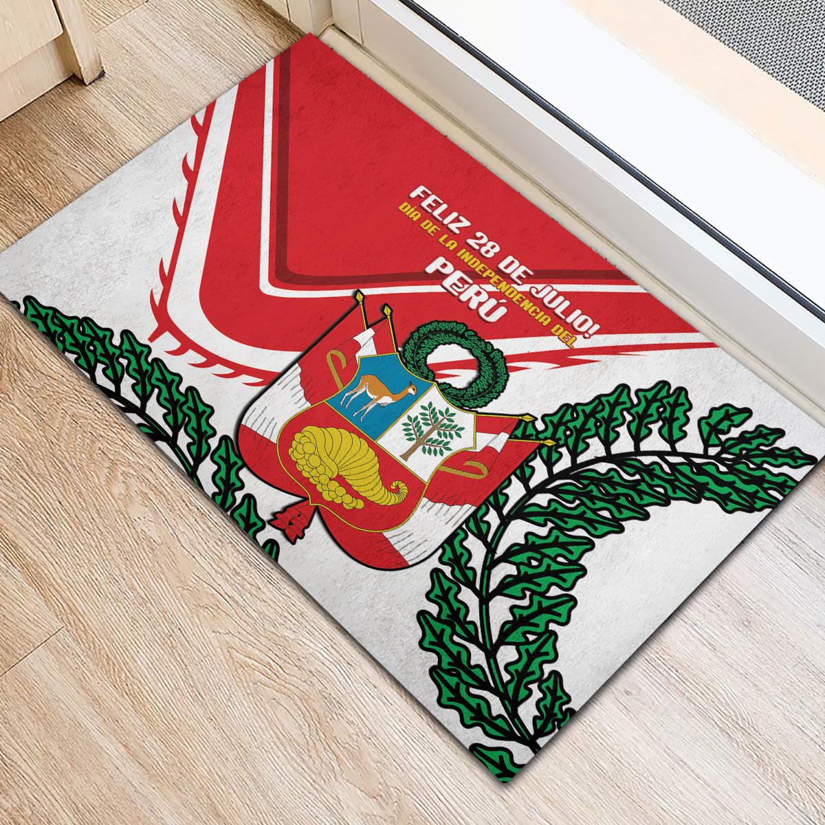 Peru Independence Day Rubber Doormat Peruvian Coat Of Arms Feliz 28 de Julio - Wonder Print Shop