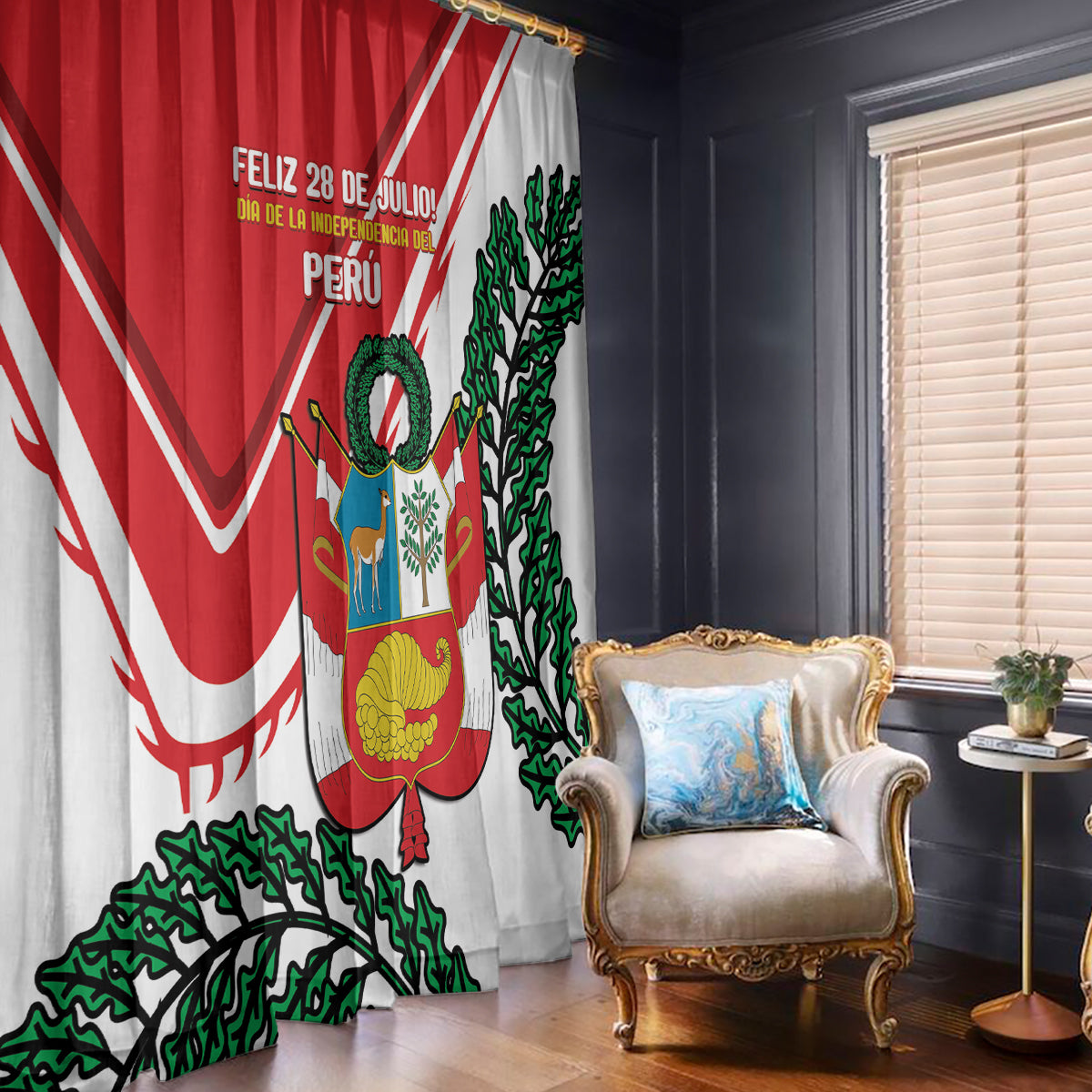 Peru Independence Day Window Curtain Peruvian Coat Of Arms Feliz 28 de Julio - Wonder Print Shop