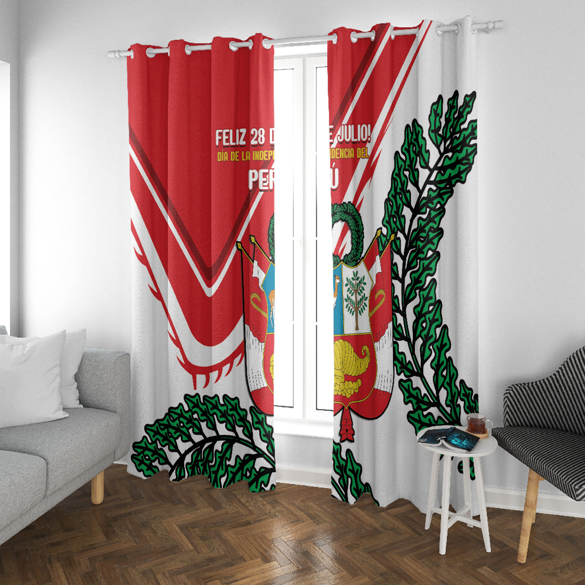 Peru Independence Day Window Curtain Peruvian Coat Of Arms Feliz 28 de Julio - Wonder Print Shop