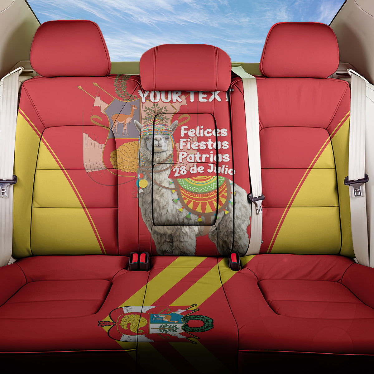 Personalised Peru Independence Day Back Car Seat Cover Peruvian Alpaca Feliz 28 de Julio