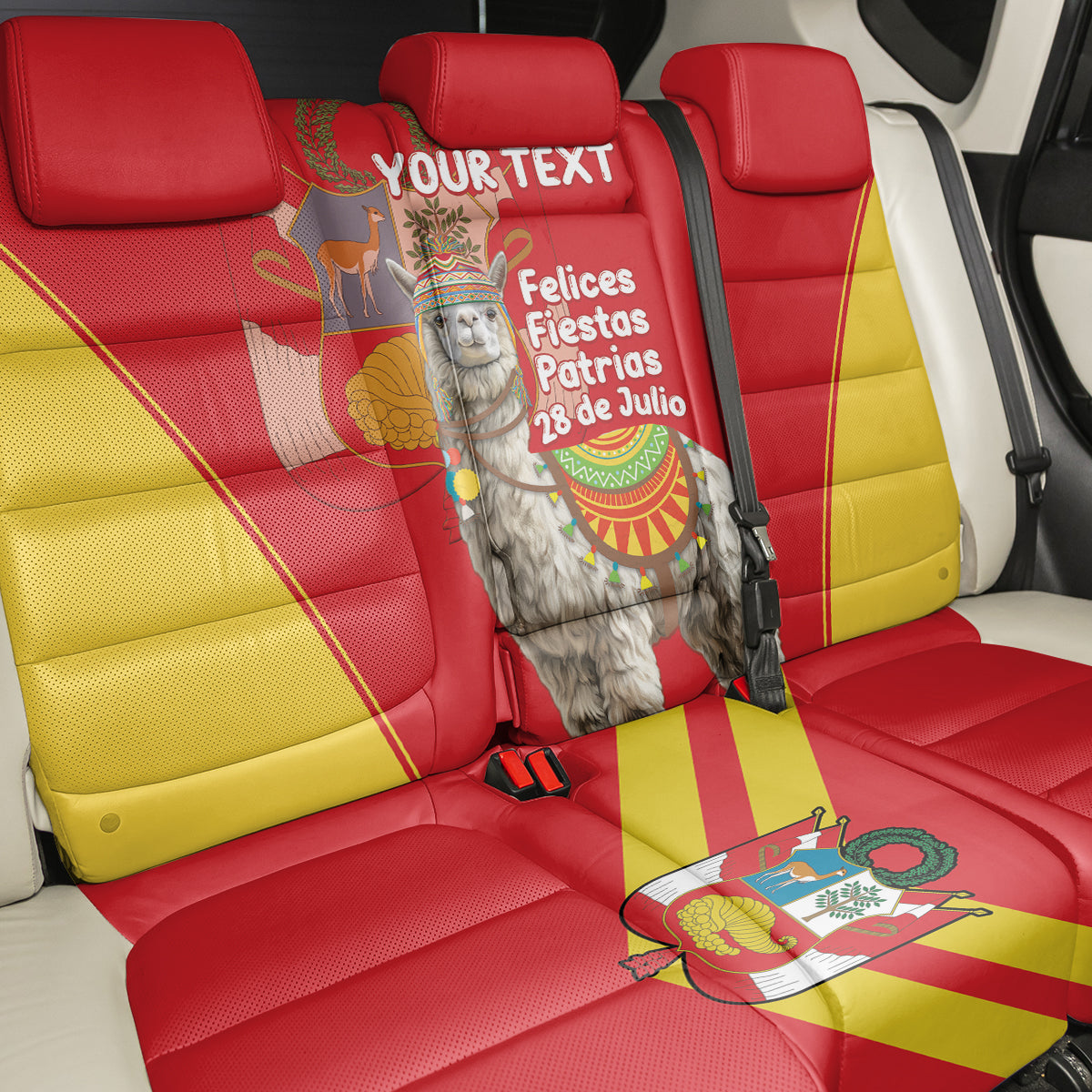 Personalised Peru Independence Day Back Car Seat Cover Peruvian Alpaca Feliz 28 de Julio - Wonder Print Shop