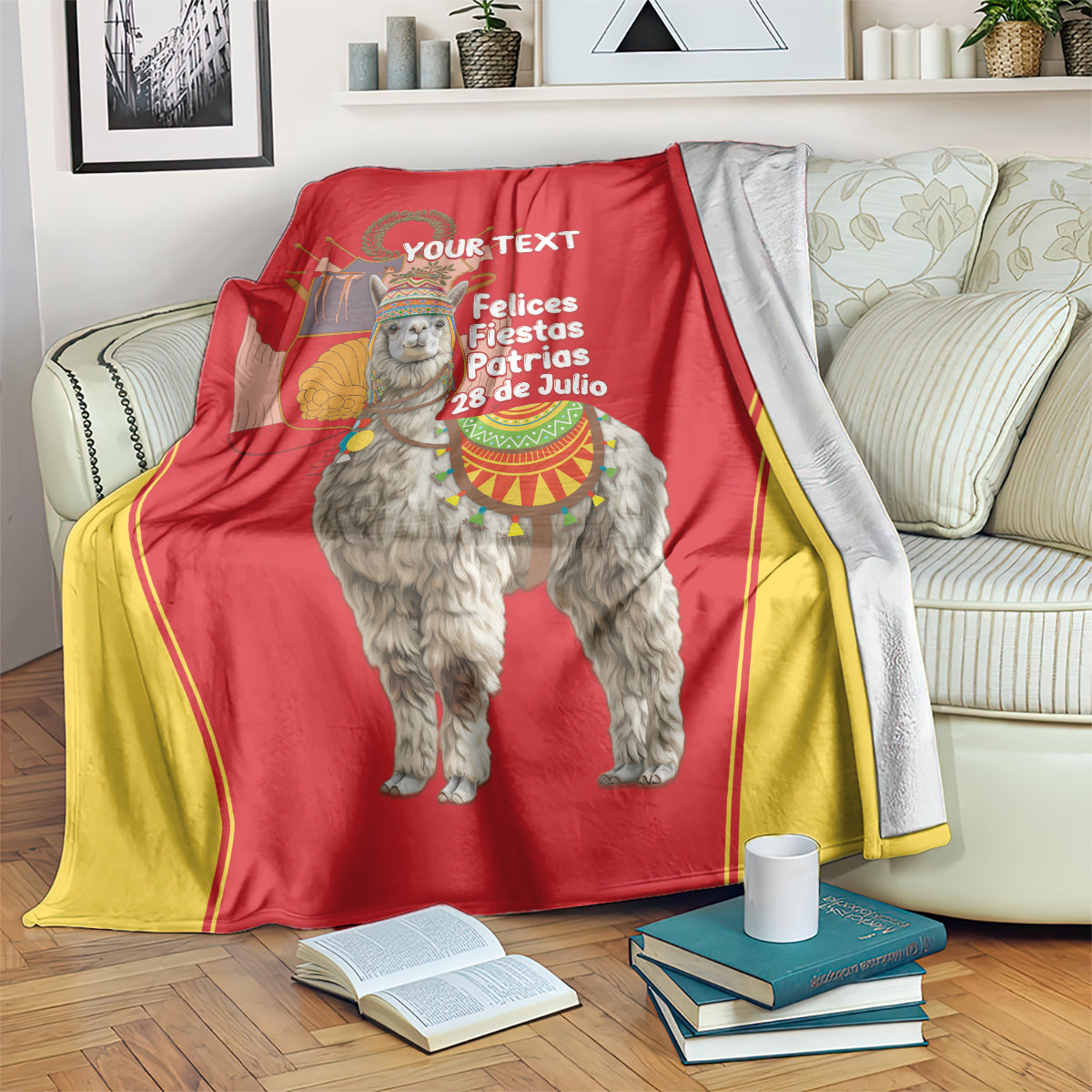 Personalised Peru Independence Day Blanket Peruvian Alpaca Feliz 28 de Julio