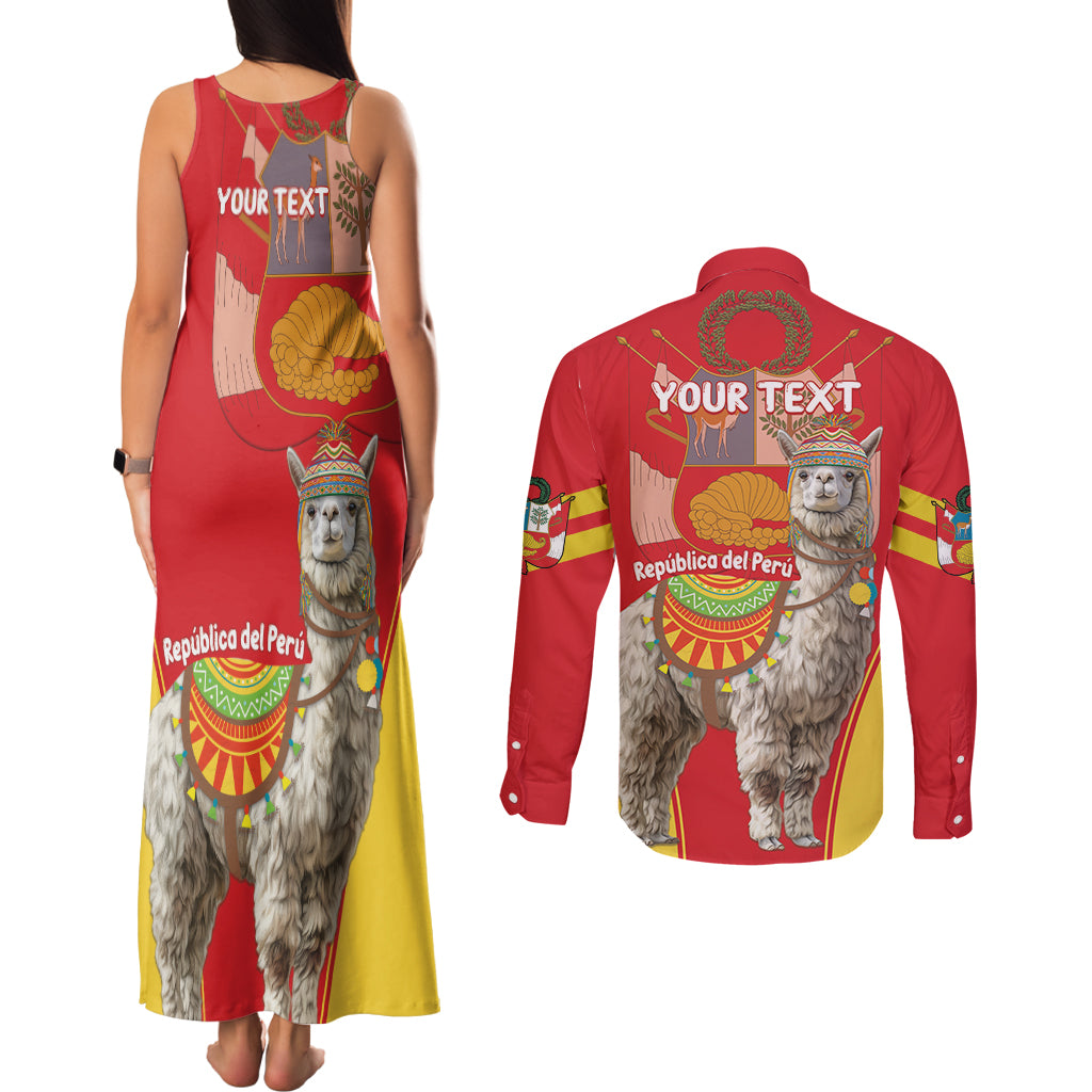 Personalised Peru Independence Day Couples Matching Tank Maxi Dress and Long Sleeve Button Shirt Peruvian Alpaca Feliz 28 de Julio - Wonder Print Shop