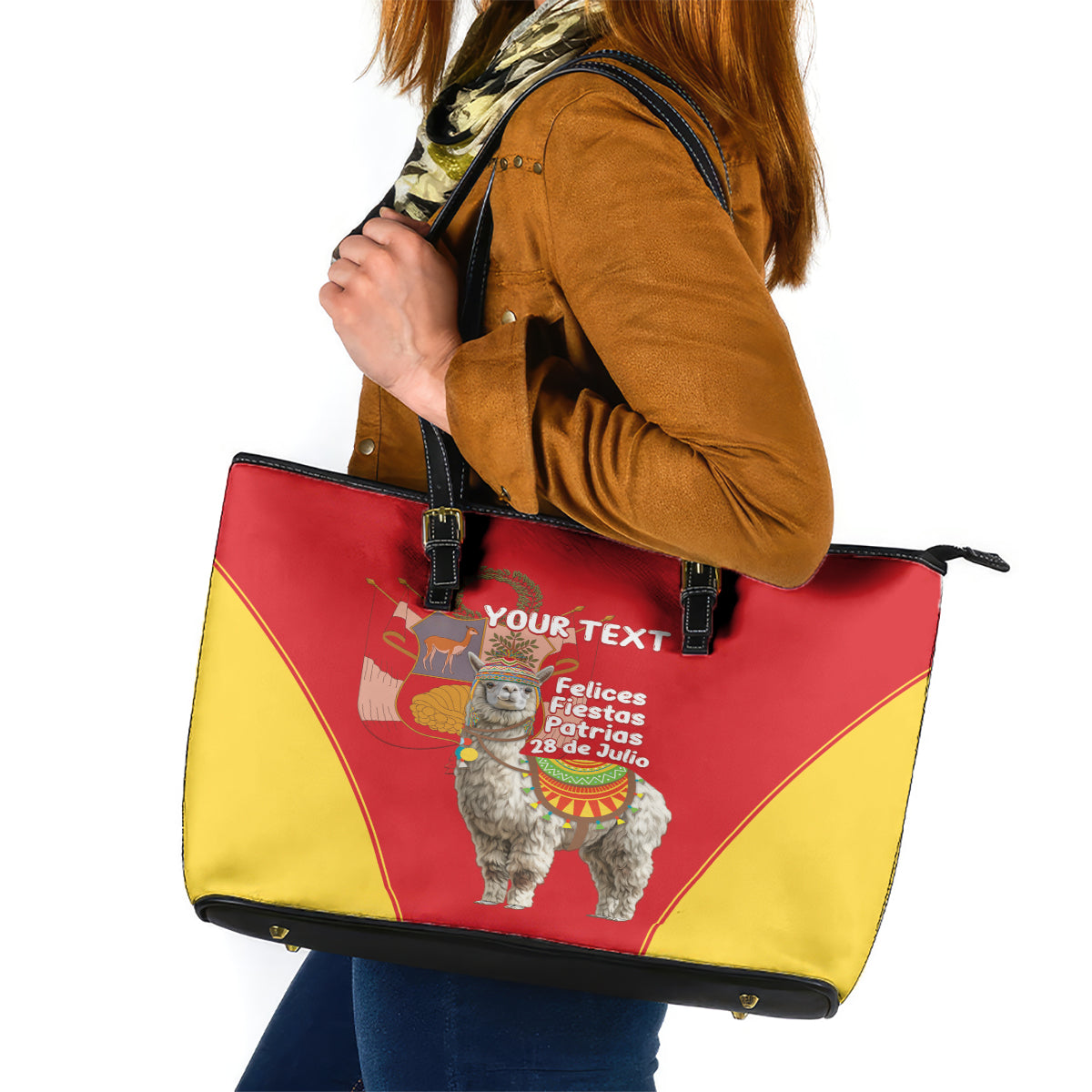 Personalised Peru Independence Day Leather Tote Bag Peruvian Alpaca Feliz 28 de Julio