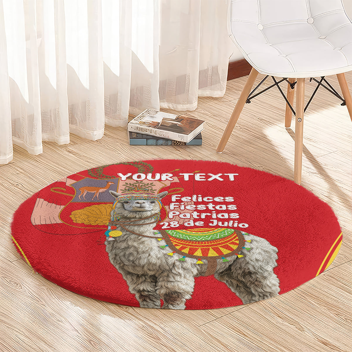 Personalised Peru Independence Day Round Carpet Peruvian Alpaca Feliz 28 de Julio