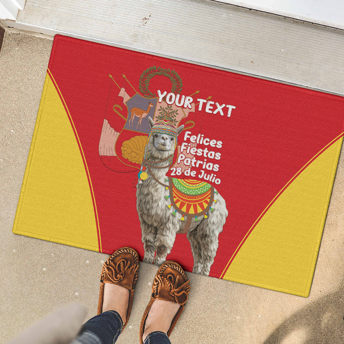 Personalised Peru Independence Day Rubber Doormat Peruvian Alpaca Feliz 28 de Julio - Wonder Print Shop