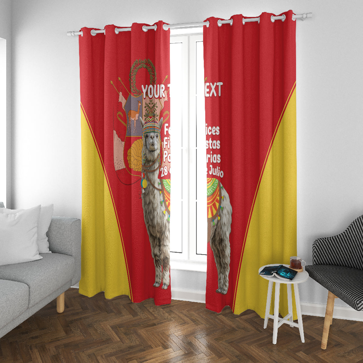 Personalised Peru Independence Day Window Curtain Peruvian Alpaca Feliz 28 de Julio - Wonder Print Shop