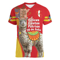 Personalised Peru Independence Day Women V-Neck T-Shirt Peruvian Alpaca Feliz 28 de Julio - Wonder Print Shop