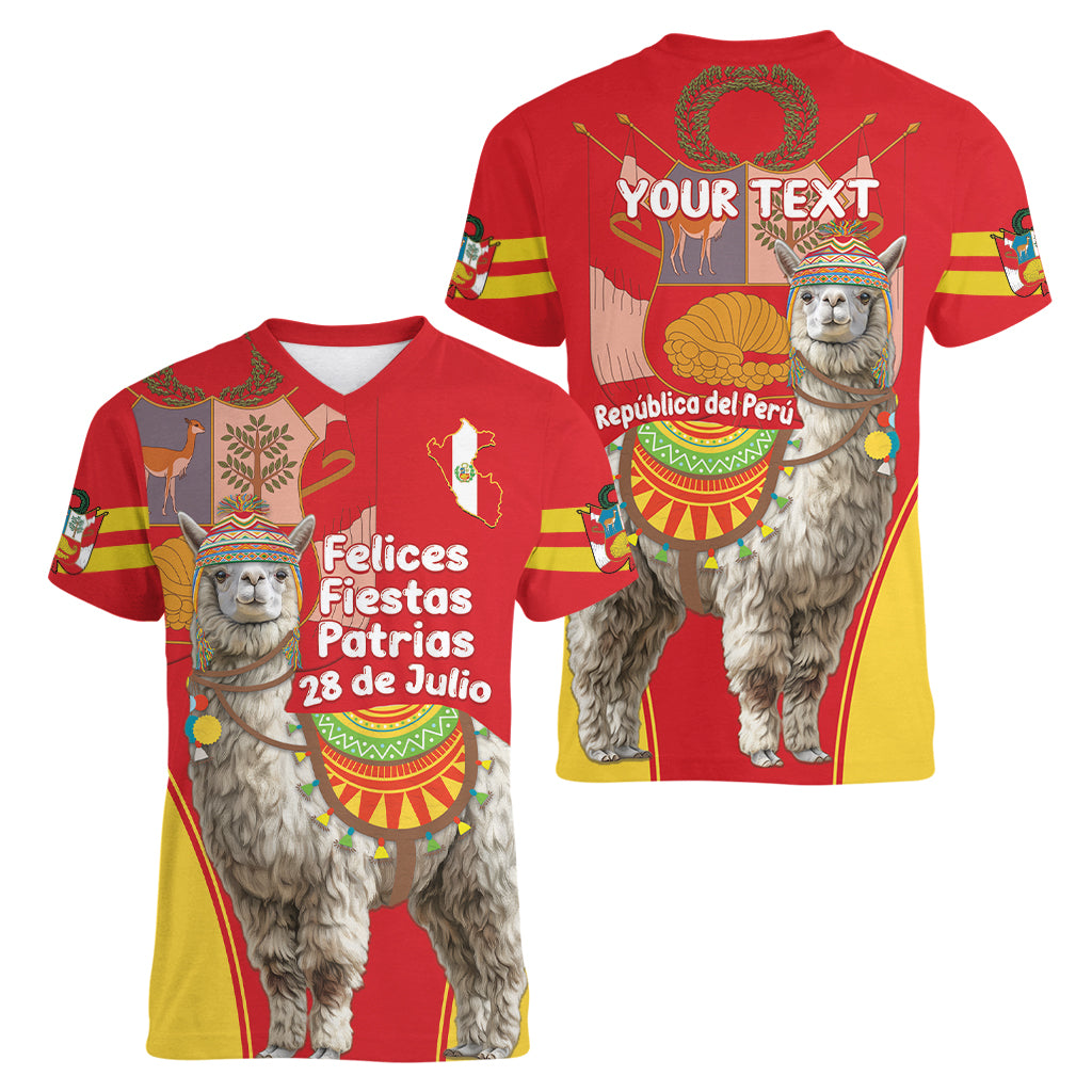 Personalised Peru Independence Day Women V-Neck T-Shirt Peruvian Alpaca Feliz 28 de Julio - Wonder Print Shop