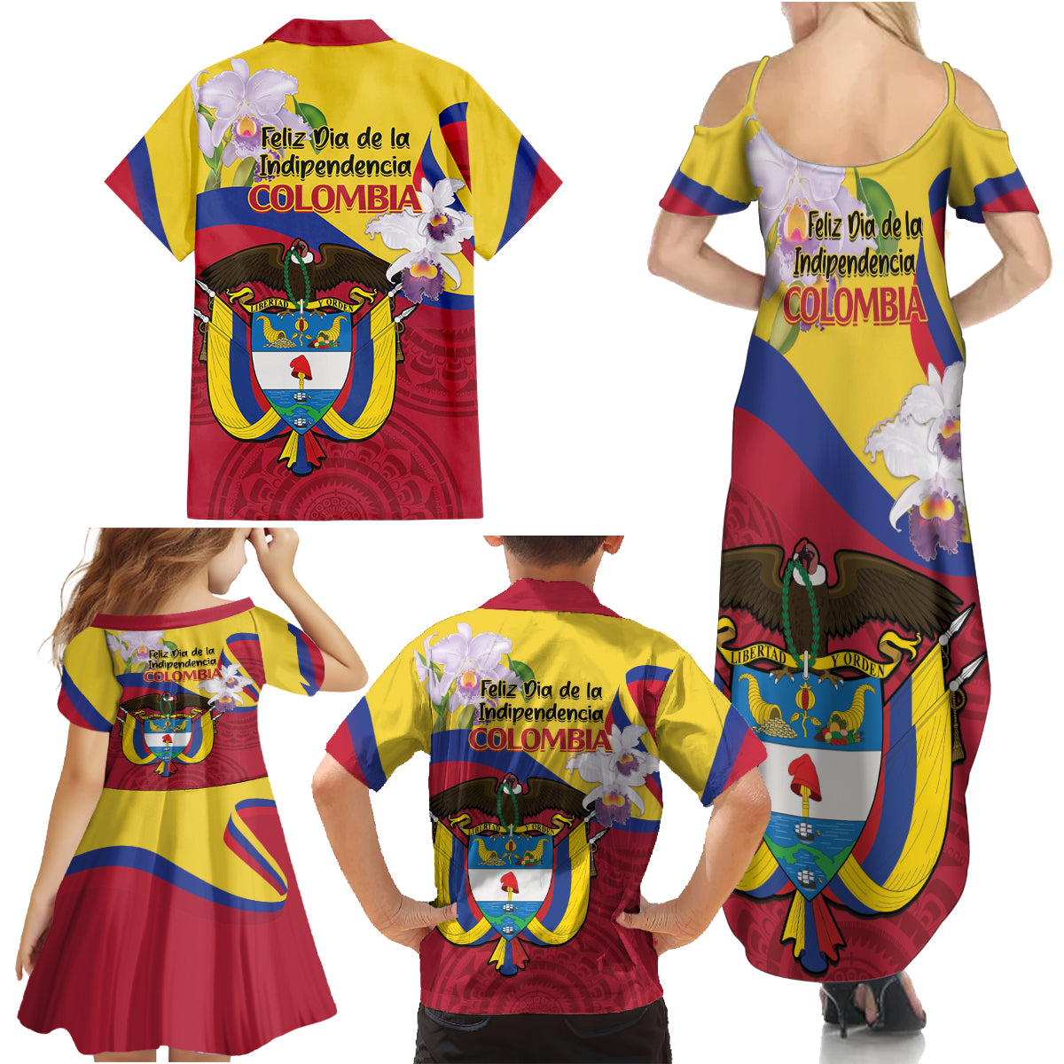 Colombia Independence Day Family Matching Summer Maxi Dress and Hawaiian Shirt Feliz Dia de la Independencia - Wonder Print Shop