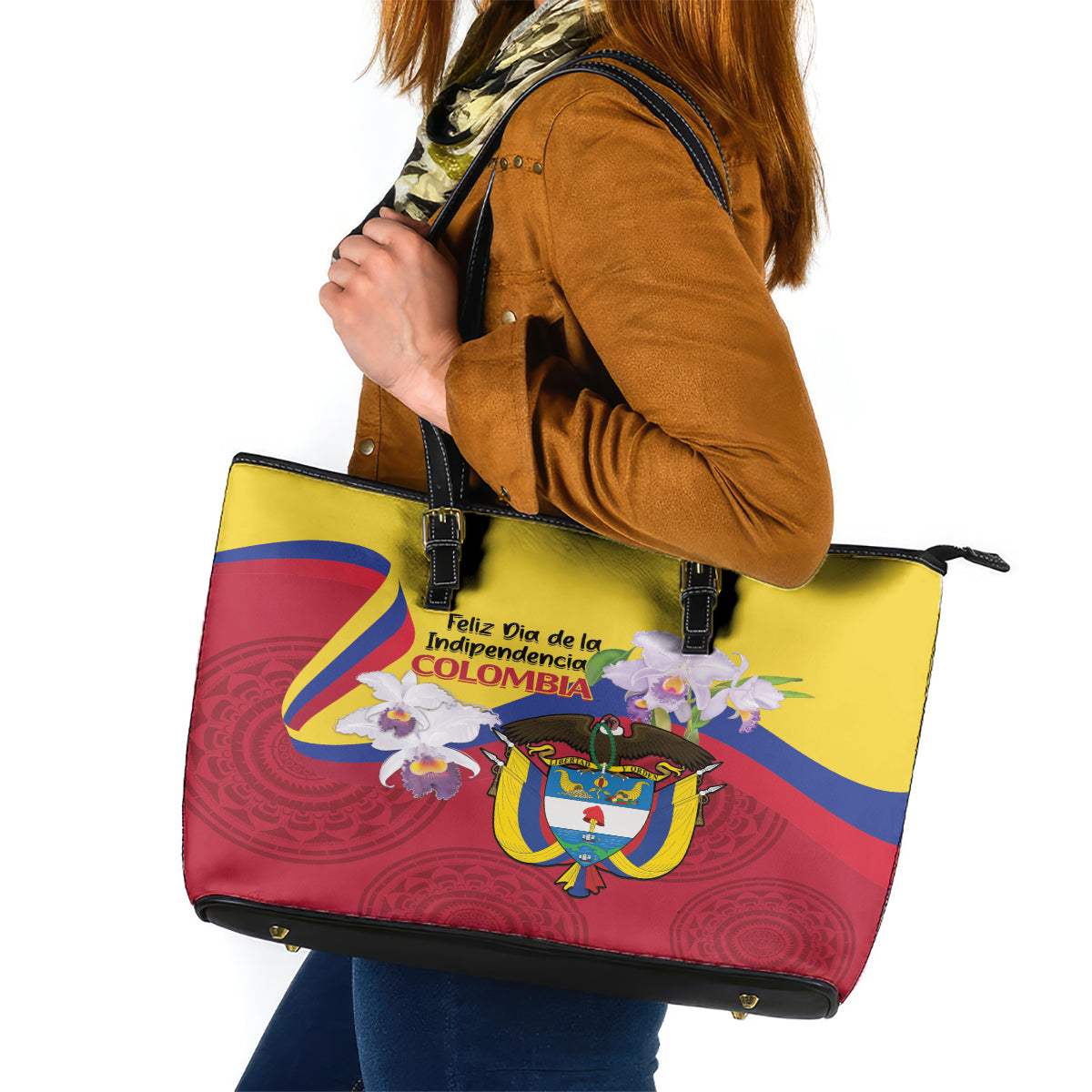 Colombia Independence Day Leather Tote Bag Feliz Dia de la Independencia