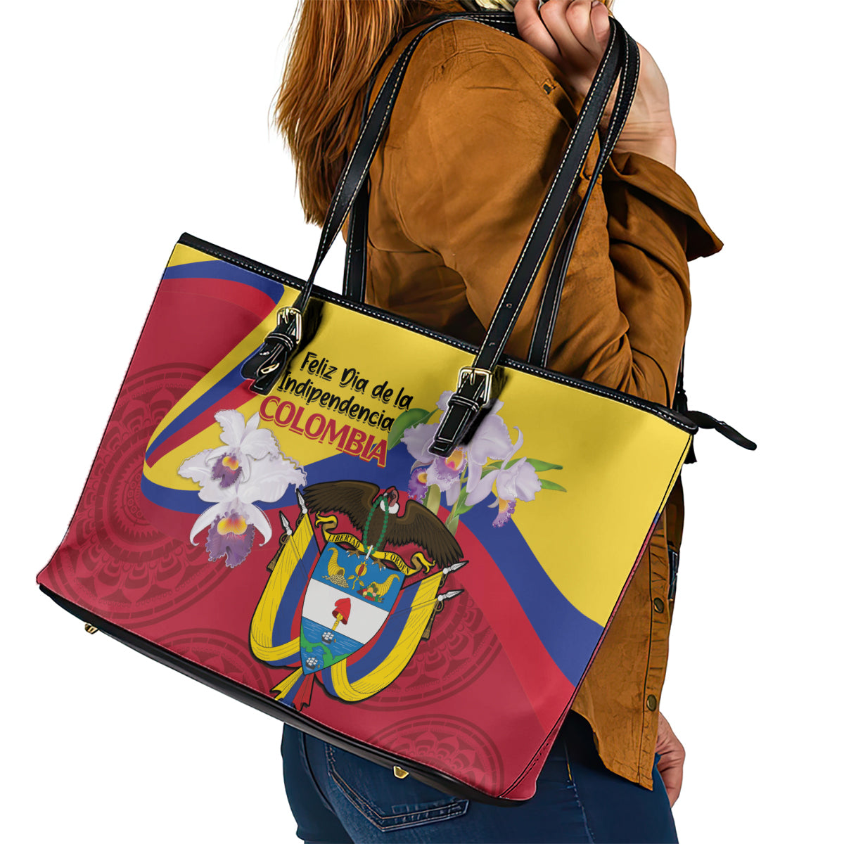 Colombia Independence Day Leather Tote Bag Feliz Dia de la Independencia - Wonder Print Shop