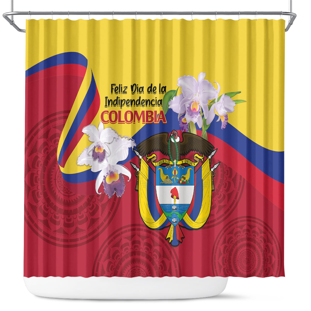 Colombia Independence Day Shower Curtain Feliz Dia de la Independencia