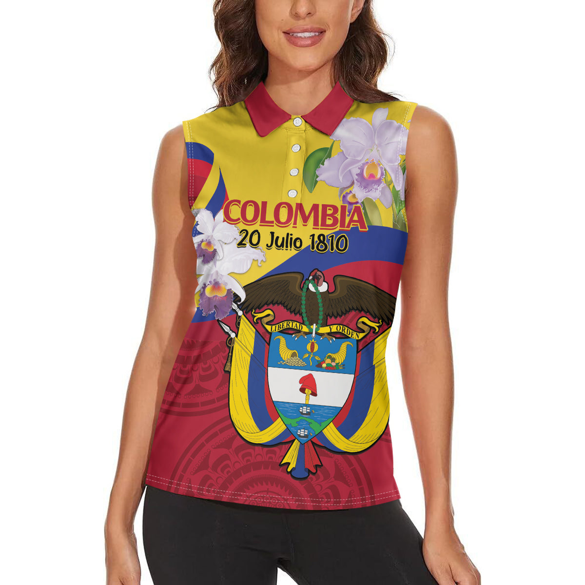 Colombia Independence Day Women Sleeveless Polo Shirt Feliz Dia de la Independencia - Wonder Print Shop