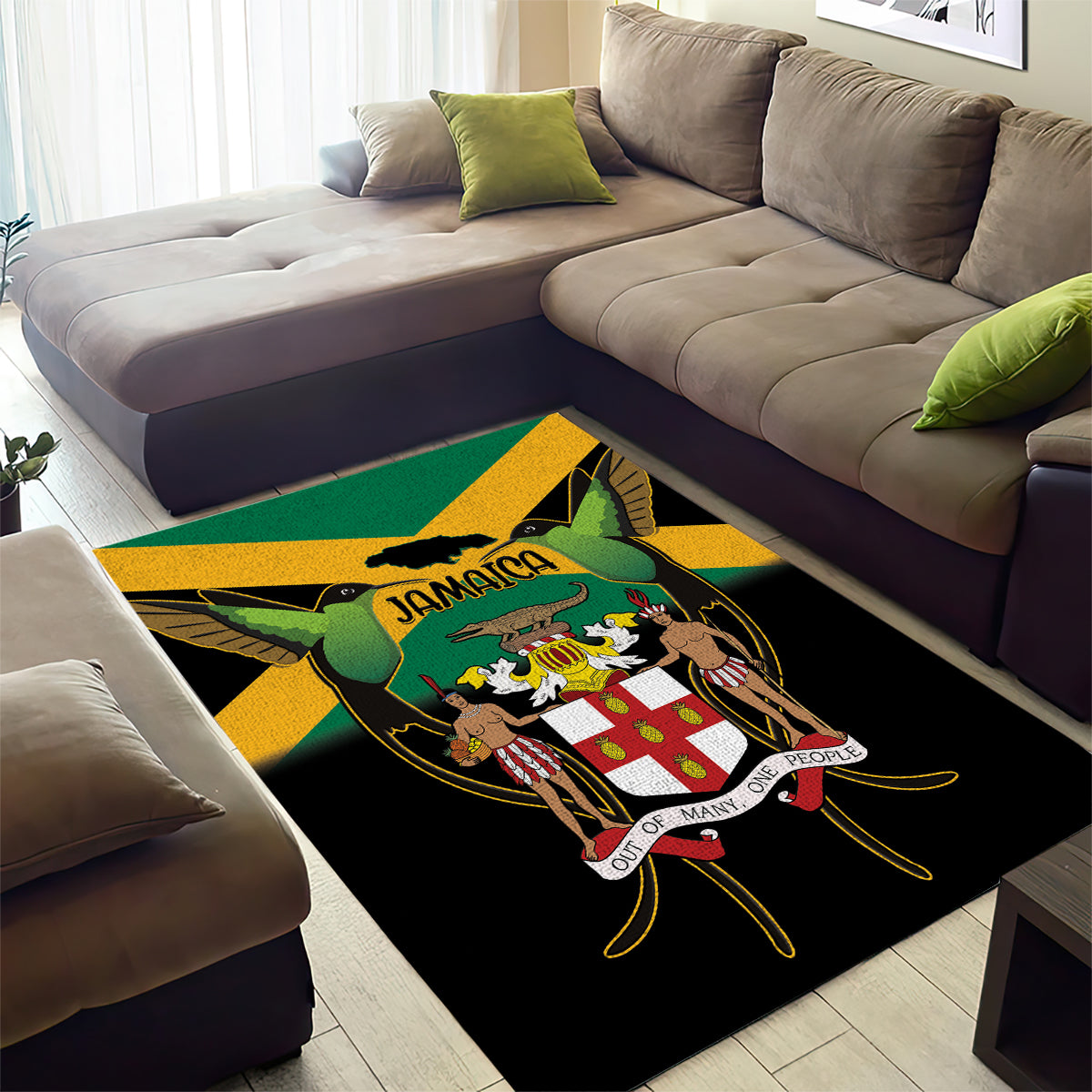 Jamaica Independence Day Area Rug Jumieka Coat Of Arms Mix Hummingbird - Wonder Print Shop
