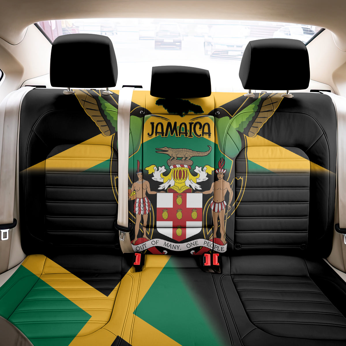 Jamaica Independence Day Back Car Seat Cover Jumieka Coat Of Arms Mix Hummingbird - Wonder Print Shop