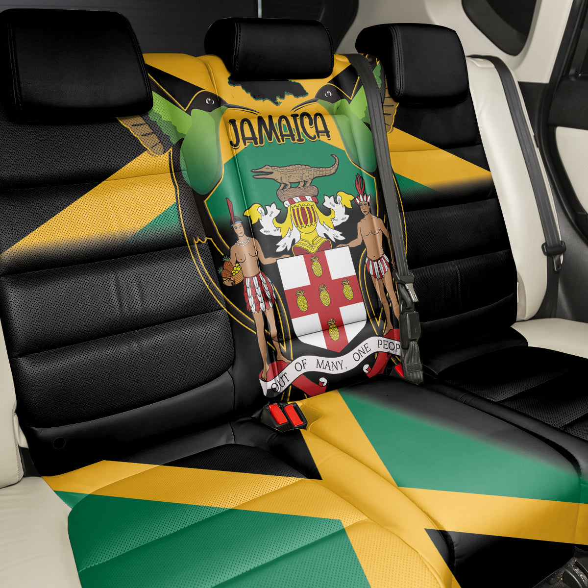Jamaica Independence Day Back Car Seat Cover Jumieka Coat Of Arms Mix Hummingbird - Wonder Print Shop