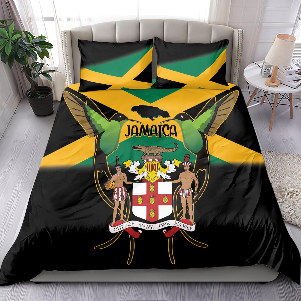 Jamaica Independence Day Bedding Set Jumieka Coat Of Arms Mix Hummingbird - Wonder Print Shop